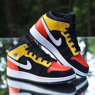Nike Air Jordan 1 Mid SE Size 5.5Y Amarillo Orange Black Custom BQ6931-087 - Image 1 of 4