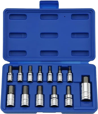 NEIKO 10074A Metric Hex Bit Socket Set | 13-Piece Set | S2 and Cr-V Steel | 1/4- - Image 1 of 4