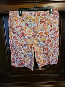 Pantalones Cortos Talbots Perfect Para Mujer Talla 8 Paisley Bermuda Rosa 10.5" Algodón Elástico - Imagen 1 de 6