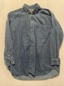 Vintage 90s Levis Womens M/L Pearl Button Up Long Sleeve Cotton Denim Jean Shirt - Picture 1 of 10
