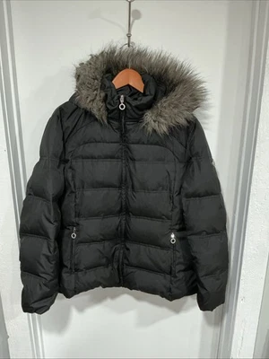 Abrigo acolchado Calvin Klein capucha desmontable con ribete de piel sintética para mujer XL Foto 1 de 4