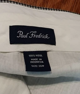 Paul Frederick 100% Wool Dress Pants 36W Black/white Hounds Tooth Pleated Cuffed - Picture 1 of 21