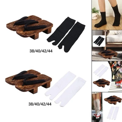 Japanische Holzclogs mit Tabi-Socken Damen Herren Flip-Flops Geta Hausschuhe - Bild 1 von 2