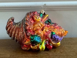 CHRISTOPHER RADKO HARVEST PRIDE CORNUCOPIA THANKSGIVING GLASS CHRISTMAS ORNAMENT - Picture 1 of 8