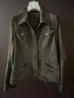 Peruvian Connection Womens Denim Moto Jacket, Zip Slash Pockets Sz8, was $250new - Image 1 of 4