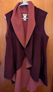 LOGO Lori Goldstein Damen Burgund Rose Long Cape Weste Taschen weich Größe L - Bild 1 von 6