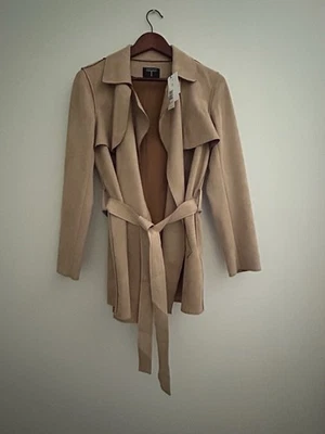 Nueva Chaqueta Tahari Imitación Gamuza Cuero Longitud Media Marrón Camel Con Cinturón - Talla S Foto 1 de 4