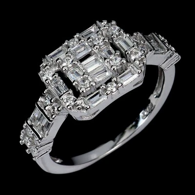 Anillo de plata de ley 925 baguette simulado circonita cúbica piedras preciosas joyería talla 8 Foto 1 de 4