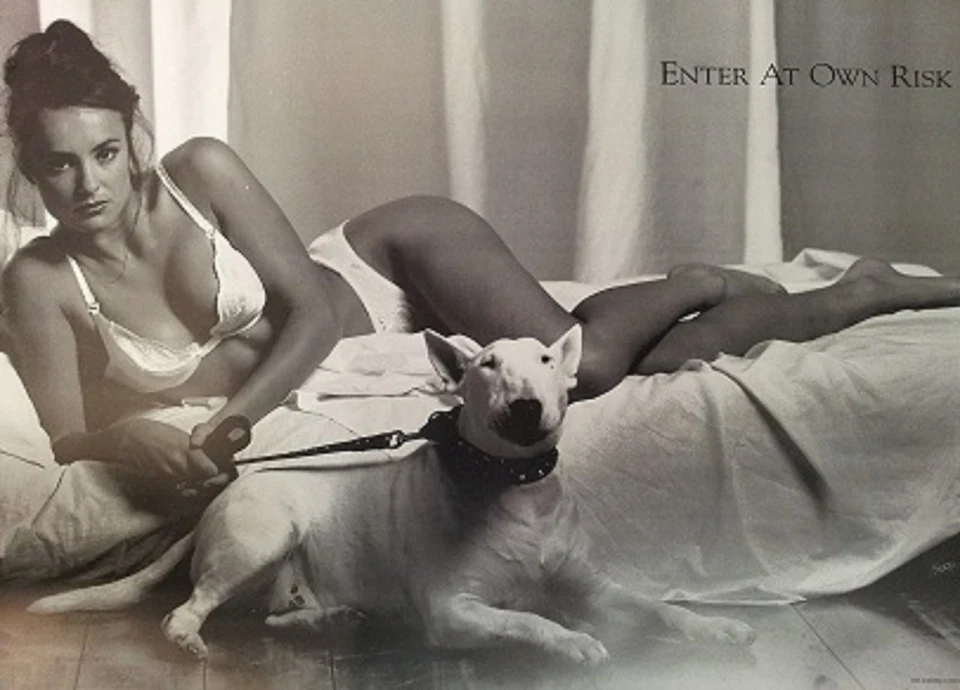 ADULT ONLY Poster 'Enter At Own Risk' Woman and Bull Terrier - Image 1 of 1