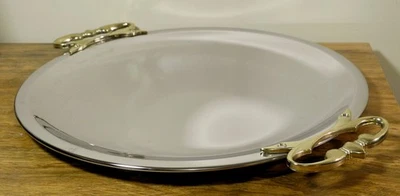 Bandeja/plato redondo cromado Kromex de colección, asas de latón MCM 13-3/8 pulgadas Foto 1 de 4