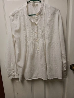 Gap Women White Swiss Dot Button Down Blouse Long Slv Semi Sheer Sz L V Neck Top - Image 1 of 4