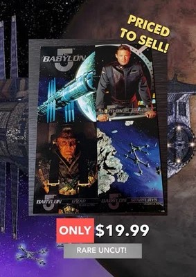 1995 Fleer Babylon 5  Case Card Promo 4 card Promo Card uncut sheet - Image 1 of 4