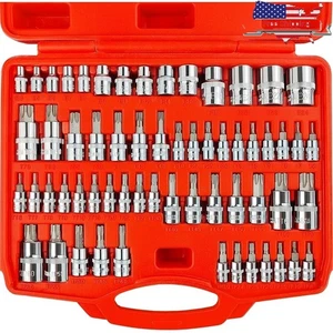 60pcs Torx Socket Set Tamper Proof Bit Drive 1/4 3/8 1/2 Chrome Vanadium New - Picture 1 of 10