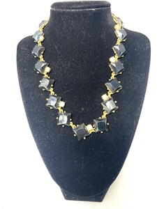 J.CREW Black Diamond Shaped Cabochon and Crystal necklace 17"-19.5" - Picture 1 of 9