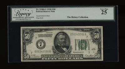 DBR 1928 $50 Chicago Numeral Fr. 2100-G Legacy 25 Serial G00343586A - Image 1 of 2