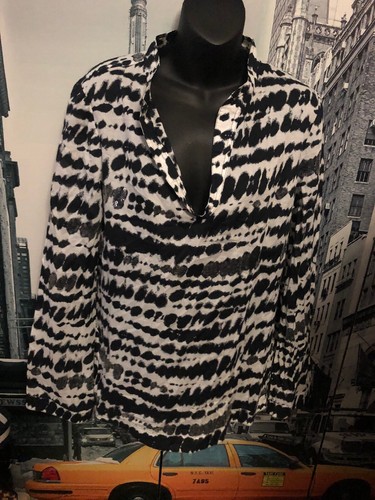 Tunica Tory Burch blu navy bianco tinta unita con paillettes colletto mandarino manica lunga taglia 8