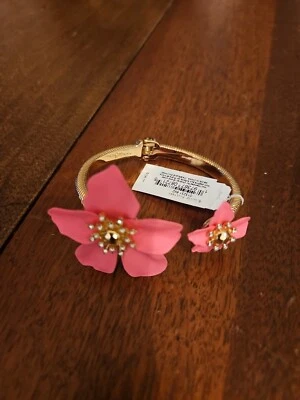 NWT Lilly Pulitzer Pink Orchid Bracelet Clamper Hinged Gold Tone Ribbed $58 - Image 1 of 4