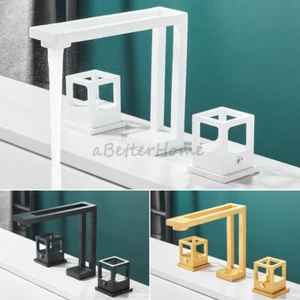 Creative Square Hollow Art Hotel Villa Bathroom Dual Handle 3 Hole Sink Faucet - Picture 1 of 11