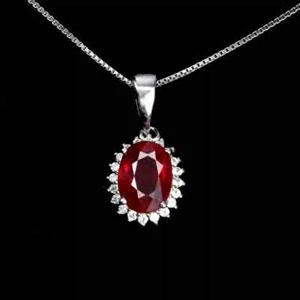 Silver Pendant Ruby Genuine Natural Mined Gem Solid Sterling With 18 Inch Chain - Picture 1 of 24