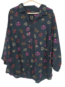 LANDS END Size 22W Womens Top Blue Floral Button Up Cotton Blouse - Picture 1 of 5