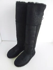 UGG OVER THE KNEE BAILEY BUTTON BOMBER JACKET BLACK BOOTS US 5 Eu 36 - Picture 1 of 10