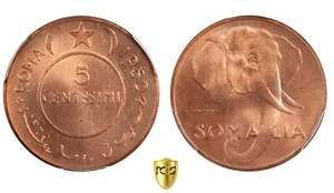 SOMALIA AFIS 5 Centesimi AH1369 1950 PCGS MS64 RD - Imagen 1 de 3