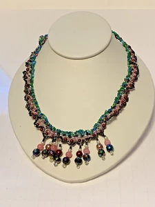 Collana Redem Creata Antica AB Tessitura Perline Disegnata 17-20"Jet Perla Ceca - Foto 1 di 13