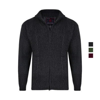 KAM JEANSWEAR KAM Mens Cardigan Zipped Cable Knit Jumper Long Sleeve Winter Wear 2XL-8XL