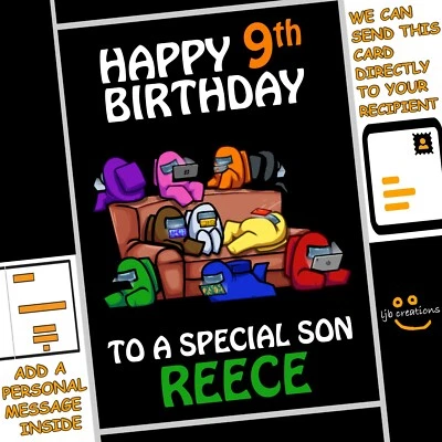 LJB CREATIONS Personalised AMONG US Birthday Card Son Daughter Nephew * ADD NAME AGE RELATION