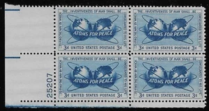 US Scott #1070, Plate Block #25207 1955 Atoms for Peace 3c FVF MNH Lower Left - Picture 1 of 1
