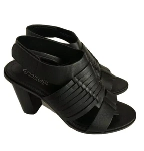 Charles by CHARLES DAVID | Black Ankle Strap Sandals Size 8.5 Block Heel  - Picture 1 of 8
