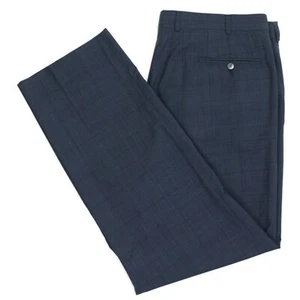 Isaia Napoli Blue Glen Plaid Aqualight Wool Silk Flat Front Trousers EU 56 Flaws - Picture 1 of 11