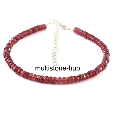 Brazalete de piedras preciosas con cuentas rondelle facetadas granate africano natural de 4 mm 7 pulgadas Foto 1 de 4