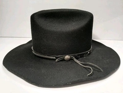 Size 7 1/8 Cowboy Hat Vintage Eddy Bros Black Cowboy Hat Made in USA Cowboy Hat - Image 1 of 4