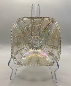 Imperial Glass Carnival Beaded Block Opalescent Iridescent Ruffled Bowl 6" - Picture 1 of 8