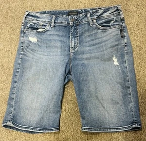 Silver Denim Shorts 34 Avery Bermuda Medium Wash Stretch Distressed Women's EUC - Picture 1 of 4