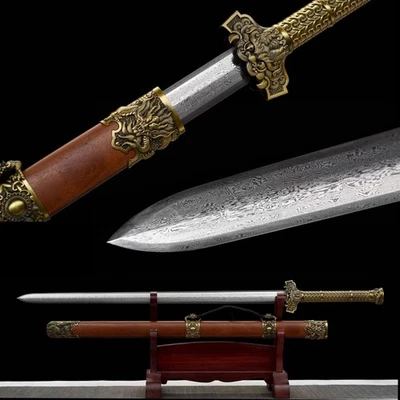 Sharp Chinese Kung Fu Double Edge Sword Tai Chi Jian Folded Damascus Steel Blade - Image 1 of 4