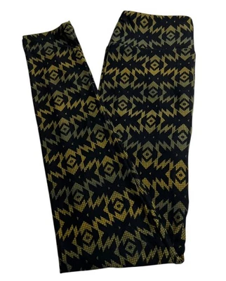 LuLaRoe Leggings OS One Size Fall Aztec BLACK GREEN Fun Chevron Southwest Lounge - Image 1 of 4