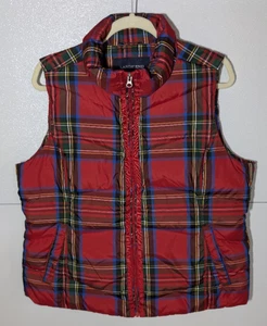 Lands End karierte Weste rot Daunen Puffer Damen L 14-16 Large - Bild 1 von 5