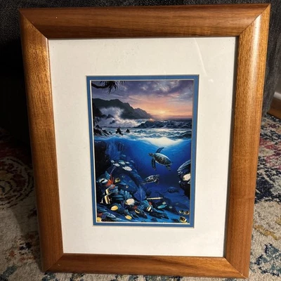 Robert Wyland Roy Tabora Impressão Acima e Abaixo Oceano Vida Marinha Emoldurada - Imagem 1 de 4