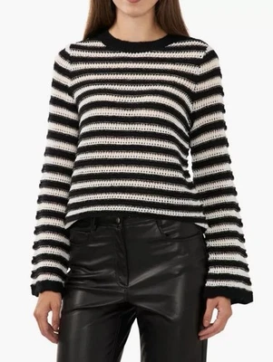 Halogen Striped Pullover Sweater Sz XL Nordstrom Bell Sleeve White Black NWOT - Image 1 of 4