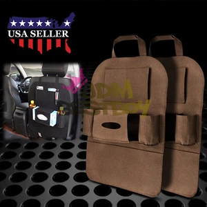 2pcs Brown Car Seat Back Storage Bag Organizer Pocket Travel iPad iPhone Holder - Picture 1 of 9