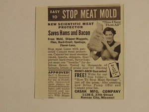 1938 STOP MEAT MOLD SAVES HAMS & BACON From Skipper Maggots vintage art print ad - Picture 1 of 1