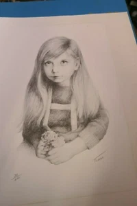 Signed JENNIE TOMAO Girl with Roses in her Folded Hands print 9" x 12" #34/200 - Picture 1 of 5