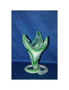 Vintage Murano Venetian Art Glass Vase Variegated Green & White Glass Sculpture - Picture 1 of 10