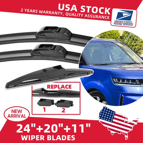 3Pcs 24" 20" 11" Windshield Wiper Blade Set for Kia Soul 201022 with J