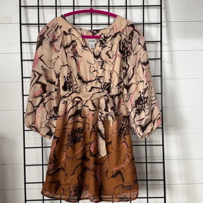 Motherhood Maternity Floral Tunic Top Womens S Tan Brown Pink Business Casual - Image 1 of 4