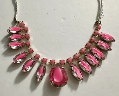 Pink & Clear Marquise Plastic Rhinestone Statement Necklace As-Is - Image 1 of 4