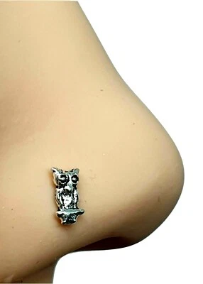 Owl Nose Stud Wise Owl Bird 22 g (0,6 mm) argento 925 piercing perno naso est... - Immagine 1 di 4