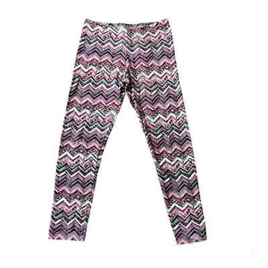 NWOT Girls M Hot Pink Black White Teal Chevron Stripe Ankle Leggings - Picture 1 of 3